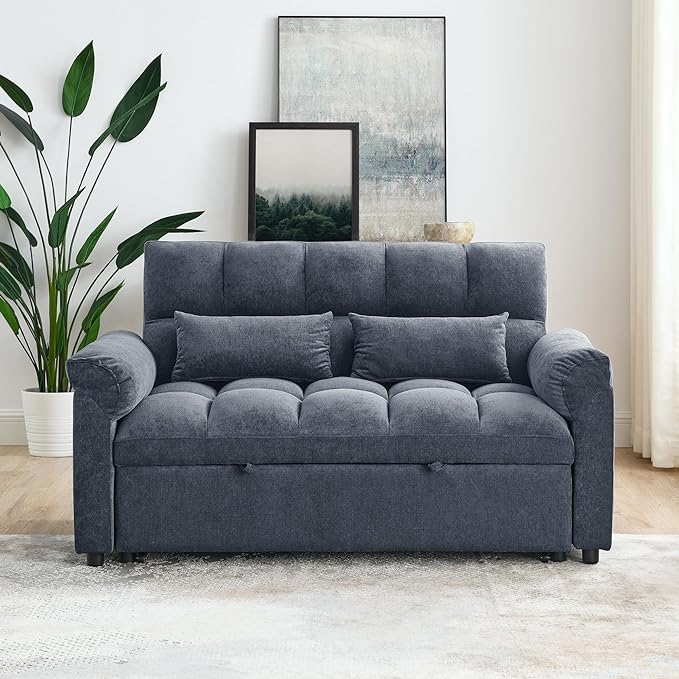 Large 2 Seater Sofa&Couch Loveseat W/Pull Out Sleeper Couch Bed and Pillows,3 in 1 Reclining Backrest Love Seat Convertible Twin XL Size Sleeper&Sofabed for Home Apartment Office Living Room - LeafyLoom