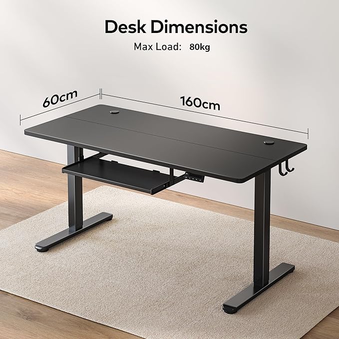 FEZIBO Standing Desk with Keyboard Tray, 63 × 24 Inches Electric Height Adjustable Desk, Sit Stand Up Desk, Computer Office Desk, Black - LeafyLoom