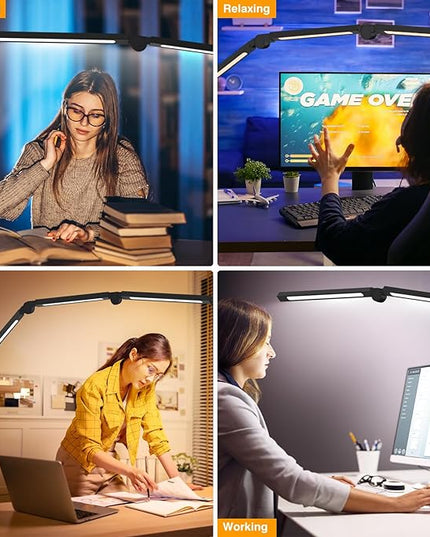 LED Desk Lamp with Clip, Multi-Angle Flexible 4-Segment 3-Light Source Office Desk Lamp, Clip-on Eye-Care 4 Color Temperature Modes&5 Brightness, Table Lamp for Home Office Studio Study Nail - LeafyLoom