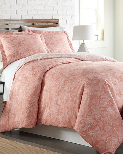 Southshore Fine Living, Inc. Oversized King Comforter Bedding Set, Down Alternative Paisley Bedspread, Reversible Print is 2 Colors in 1, King/Cal King Comforter & Matching Shams, Coral/White - LeafyLoom