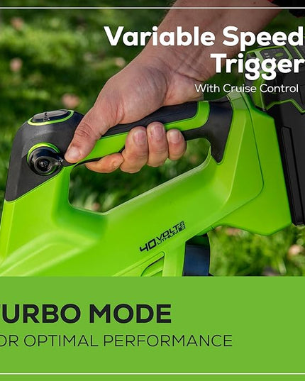 Greenworks 40V (130 MPH / 550 CFM / 75+ Compatible Tools) Cordless Brushless Axial Leaf Blower, 4.0Ah Battery and Charger Included - LeafyLoom