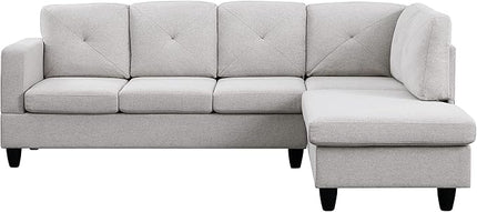 LOVMOR Living Room Reversible Sectional Sofa with Dropdown Armrest, Cupholder, Ottoman and Storage Chaise, Linen Couch for Home Furniture, Apartment, Dorm, Santiago Light Gray, 96 Inch - LeafyLoom