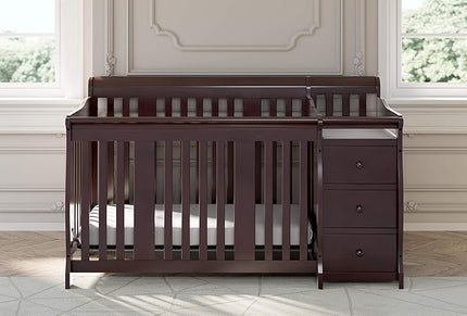 Storkcraft Portofino 5-in-1 Convertible Crib and Changer (Espresso) – Crib and Changing -Table Combo with 3 Drawers, Includes Baby Changing Pad, Converts to Full-Size Bed - LeafyLoom