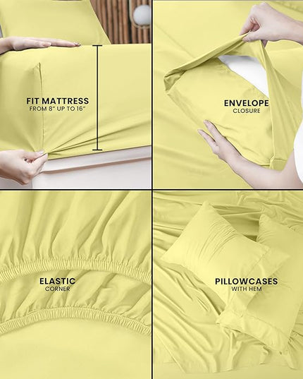 Utopia Bedding Queen Bed Sheets Set - 4 Piece Bedding - Brushed Microfiber - Shrinkage and Fade Resistant - Easy Care (Queen, Yellow) - LeafyLoom