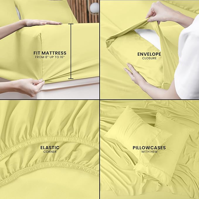 Utopia Bedding King Bed Sheets Set - 4 Piece Bedding - Brushed Microfiber - Shrinkage and Fade Resistant - Easy Care (King, Yellow) - LeafyLoom
