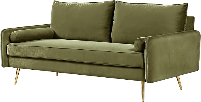 Kent Modern Sofa, European Style Velvet Living Room Furniture with Tapered Legs, Vintage Flair, and Sleek Design, Olive Green - LeafyLoom