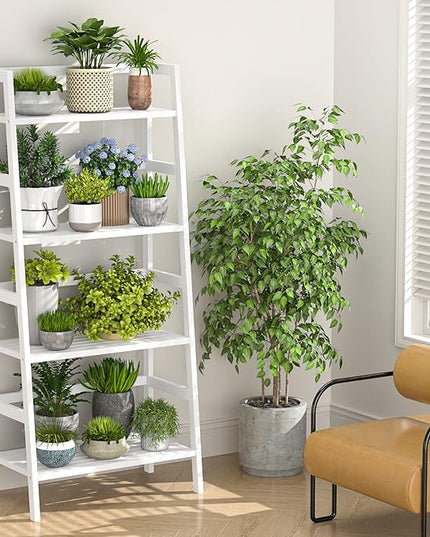 Homykic Bamboo White Bookshelf 4-Tier Ladder Shelf, 49.2” Freestanding Open Bookcase Book Shelf Bathroom Storage Shelf Unit Plant Stand for Small Space, Bedroom, Living Room, Home Office - LeafyLoom