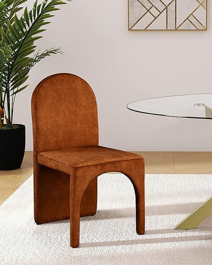 Meridian Furniture Summer Collection Modern | Contemporary Velvet Upholstered Dining Side Chair with Steel Frame, Set of 2, Cognac - LeafyLoom