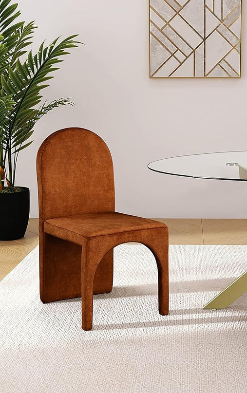 Meridian Furniture Summer Collection Modern | Contemporary Velvet Upholstered Dining Side Chair with Steel Frame, Set of 2, Cognac - LeafyLoom