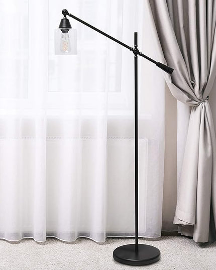 Elegant Designs LF1030-BLK Pivot Arm Glass Shade Floor Lamp, Black - LeafyLoom