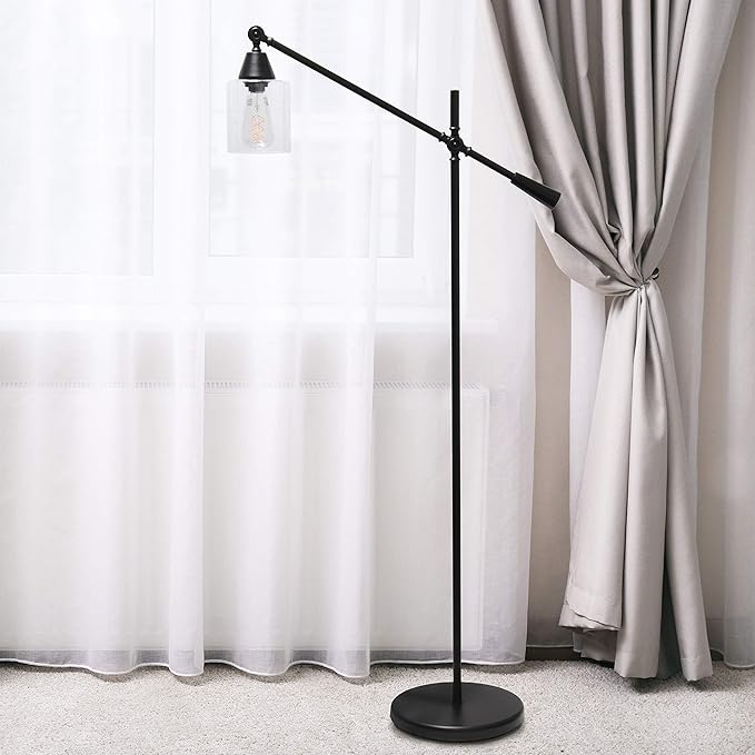 Elegant Designs LF1030-BLK Pivot Arm Glass Shade Floor Lamp, Black - LeafyLoom