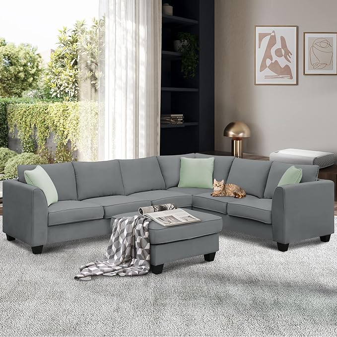 93" Sectional Couch with Vertical Stripes-Armless Modular Sofa with Convertible Ottomans, Freely Combinable Sectionals for Living Room, Apartment - LeafyLoom