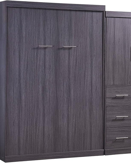 Full Size Murphy Bed, Multifunctional Storage Bed Wall Bed with 3 Drawers and Wardrobe, Can be Folded into a Cabinet, Ideal for Small Spaces Place, No Box Spring Needed, Gray - LeafyLoom