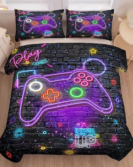 Gamer Comforter Sets for Boys, 5 Piece Bed in a Bag Twin, Boys Bedding Set Twin, Kids Bedding Set, Twin Size Comforter Set for Boys with Flat Sheet, Fitted Sheet - LeafyLoom