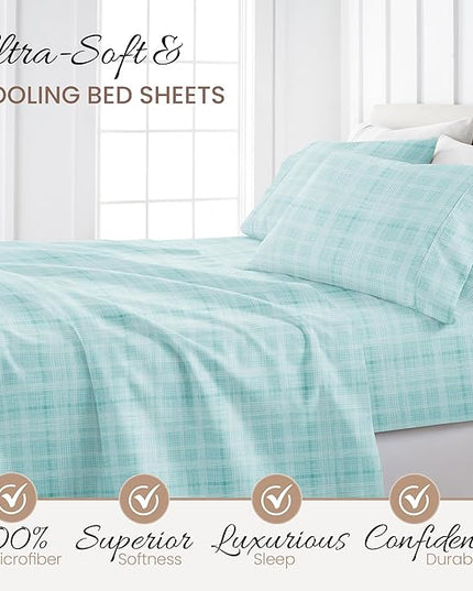 Linen Market 4 Piece Full Bedding Sheet Set (Aqua Thatch) - Sleep Better Than Ever with These Ultra-Soft & Cooling Bed Sheets for Your Full Size Bed - Deep Pocket Fits 16" Mattress - LeafyLoom