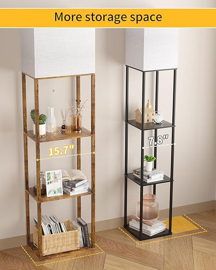 Dott Arts Floor Lamp with Shelves, Wide Floor Lamps for Living Room Display Shelf Lamps with 3 Color LED Bulb,Storage Wood Modern Floor Lamp for Bedroom Standing Lamp for Living Room Office（Brown） - LeafyLoom