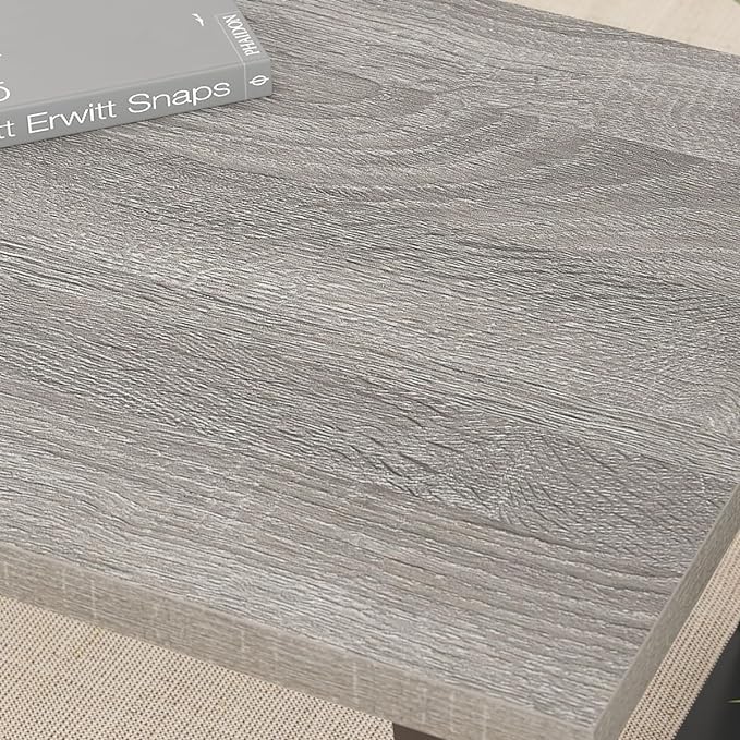 IBF Grey Coffee Table, Wood Metal Coffee Table for Living Room, Farmhouse Minimalist Rustic Center Table, Industrial Simple Rectangle Wooden Cocktail Tea Table for Bedroom, Light Grey Oak, 47 Inch - LeafyLoom
