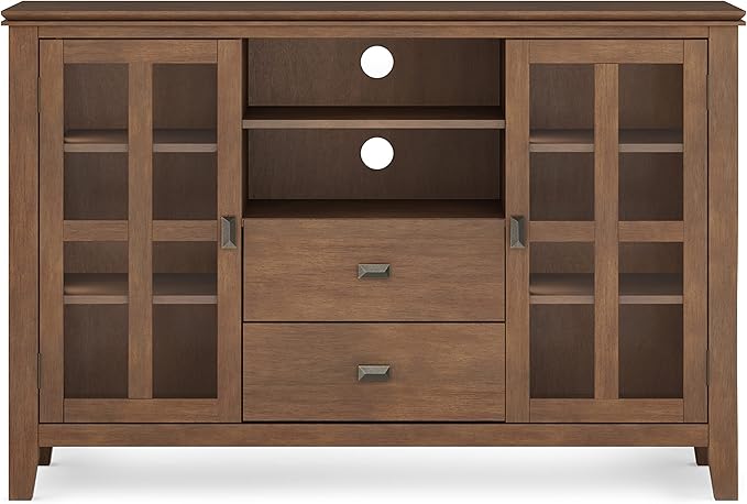 SIMPLIHOME Artisan SOLID WOOD 53 Inch Wide Contemporary TV Media Stand in Rustic Natural Aged Brown for TVs up to 60 Inches, For the Living Room and Entertainment Center - LeafyLoom