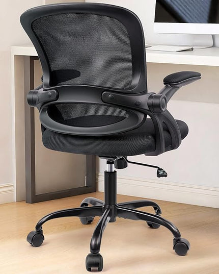 KERDOM Office Chair, Ergonomic Desk Chair, Mesh Computer Chair Height Adjustable, Comfy Swivel Task Chair with Wheels and Flip-up Arms - LeafyLoom