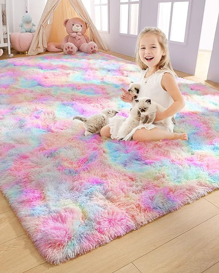 AROGAN 6x9 Feet Soft Rainbow Area Rugs for Girls Room, Fluffy Girls Bedroom Rugs, Princess Rug, Cute Colorful Carpet for Kids Teens Nursery Toddler, Pink - LeafyLoom
