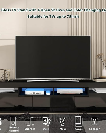 NicBex TV Stand for 75 Inch TV LED Gaming Entertainment Center Media Storage Console Table with 4 Open Shelves and 16-Color RGB LED Color Changing Light for Living Room,Bedroom,67 Inch,Black - LeafyLoom