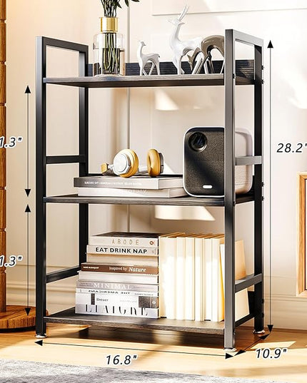 3 Tier Small Black Bookshelf, 120 lbs Weight Capacity, Small Black Bookcase for Small Spaces, Small Space Bookcase for Bedroom, Living Room, Home Office - LeafyLoom