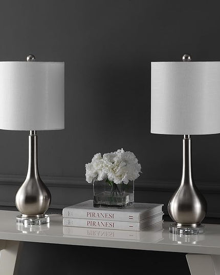 JONATHAN Y JYL5010B-SET2 Dylan 25" Metal/Crystal Teardrop LED Table Lamp Contemporary, Transitional, Traditional, Classic, Office, Living Room, Dining Room, Bedroom, Nickel (Set of 2) - LeafyLoom