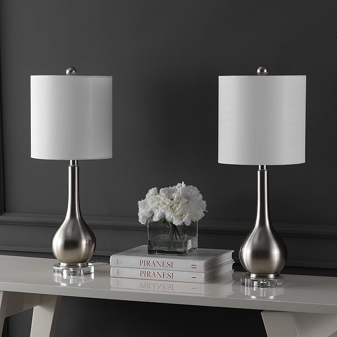 JONATHAN Y JYL5010B-SET2 Dylan 25" Metal/Crystal Teardrop LED Table Lamp Contemporary, Transitional, Traditional, Classic, Office, Living Room, Dining Room, Bedroom, Nickel (Set of 2) - LeafyLoom