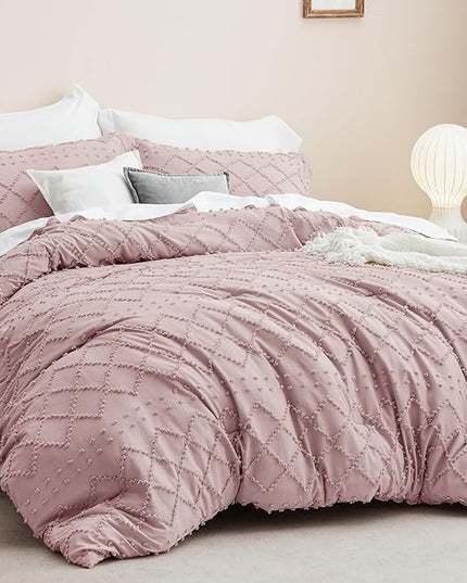 Bedsure Twin/Twin XL Comforter Set - Dusty Rose Boho Twin Extra Long Comforter Set for College, Shabby Chic Dorm Bedding Set, 2 Pieces Modern Farmhouse Bed Set, includes 1 Pillow Sham - LeafyLoom