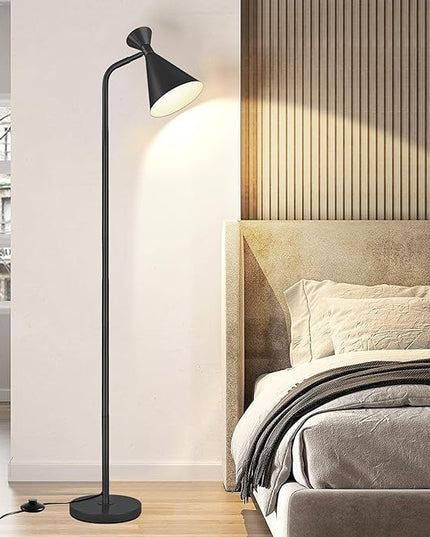 PARTPHONER Floor Lamp for Living Room, Modern Adjustable Metal Heads Standing Lamps, Simple Design Black Floor Lamp with Foot Switch for Bedroom, Office, Kids Room, Reading, Working(Bulb Not Included) - LeafyLoom