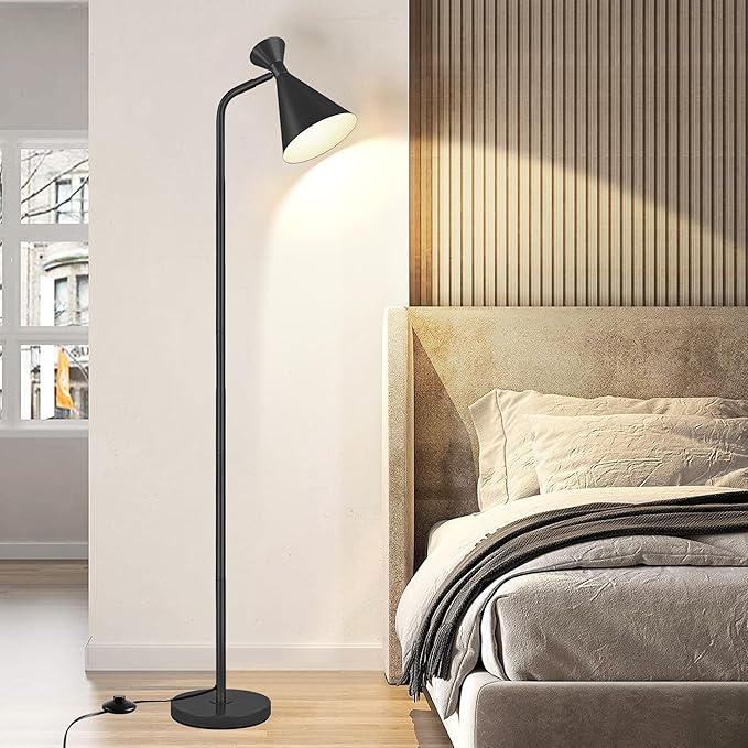 PARTPHONER Floor Lamp for Living Room, Modern Adjustable Metal Heads Standing Lamps, Simple Design Black Floor Lamp with Foot Switch for Bedroom, Office, Kids Room, Reading, Working(Bulb Not Included) - LeafyLoom