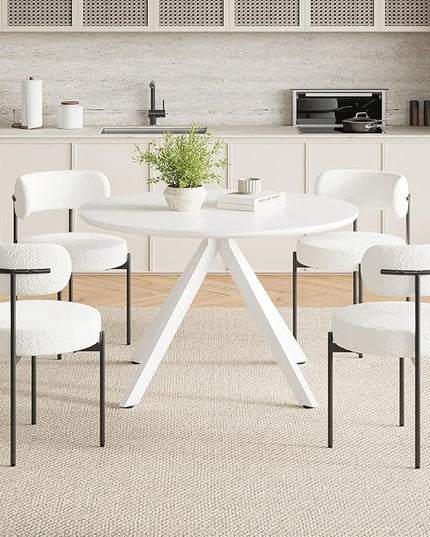 Farini White Dining Table for 4-6 Person,47" Round Wooden Dining Tabletop and Metal Frame for Home Kitchen Dining Desk (47 inch,120cm) - LeafyLoom
