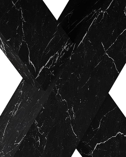 NicBex 62.99Inch Expandable Dining Table,Modern Kitchen Table with White Marble Tabletop and MDF White X-Shape Legs for 6 to 8,Large Dining Room Table for Kitchen,Meeting Room and Living Room,Black - LeafyLoom