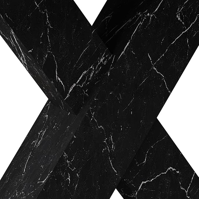 NicBex 62.99Inch Expandable Dining Table,Modern Kitchen Table with White Marble Tabletop and MDF White X-Shape Legs for 6 to 8,Large Dining Room Table for Kitchen,Meeting Room and Living Room,Black - LeafyLoom