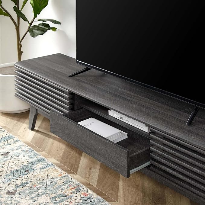 Modway Render Mid-Century Modern Low Profile 70 Inch TV Stand in Charcoal, 70" - LeafyLoom