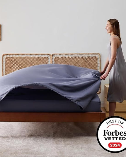 Bedsure King Size Sheet Set, Cooling Sheets King, Rayon Derived from Bamboo, Deep Pocket Up to 16", Breathable & Soft Bed Sheets, Hotel Luxury Silky Bedding Sheets & Pillowcases, Dark Grey - LeafyLoom