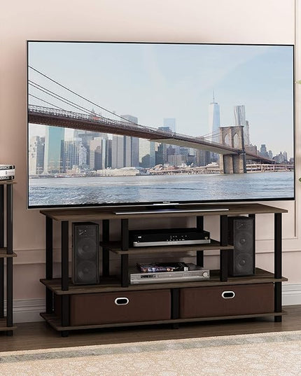 Furinno JAYA Large Stand for up to 50-Inch TV, Columbia Walnut/Black/Dark Brown - LeafyLoom