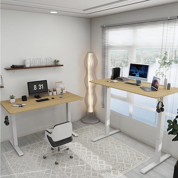 Whole Piece Desktop Manual Standing Desk Adjustable Height- Crank Stand Up Desk, Sit Stand Desk with Frame Computer Desk - LeafyLoom