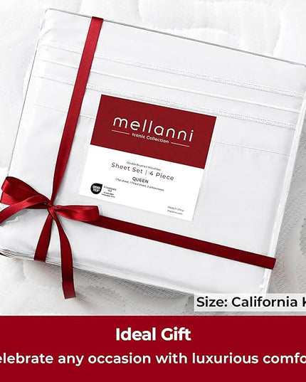 Mellanni California King Sheets Set - 4 PC Iconic Collection Bedding Sheets & Pillowcases - Hotel Luxury, Extra Soft, Cooling Bed Sheets - Deep Pocket up to 16 inch (Cal King, White) - LeafyLoom