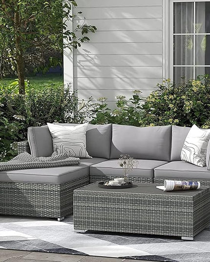 ClawsCover 9Pack Outdoor Seat and Back Cushions Replacement Covers Fit for 5 Pieces 4-Seater Wicker Rattan Patio Conversation Set Sectional Couch Furniture,Gray-Include Covers Only (Large) - LeafyLoom