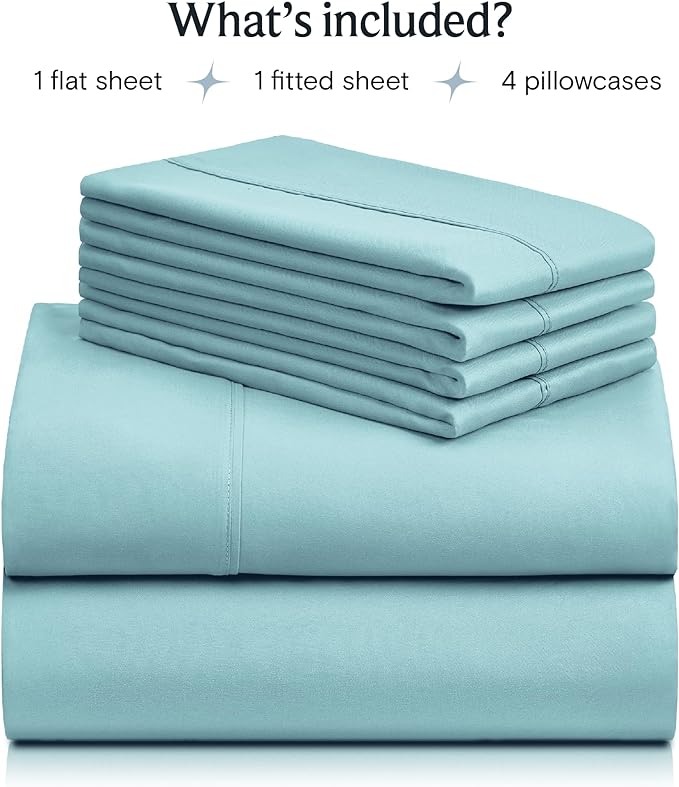 LuxClub 6 PC California King Sheet Set, Breathable Luxury Bed Sheets, Deep Pockets 18" Wrinkle Free Cooling Sheets Machine Washable Hotel Bedding Silky Soft - Aqua Cal King - LeafyLoom