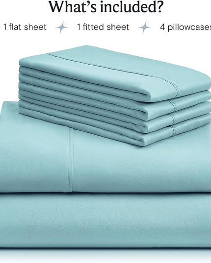 LuxClub 6 PC King Sheet Set, Breathable Luxury Bed Sheets, Deep Pockets 18" Wrinkle Free Cooling Bed Sheets Machine Washable Hotel Bedding Silky Soft - Aqua King - LeafyLoom