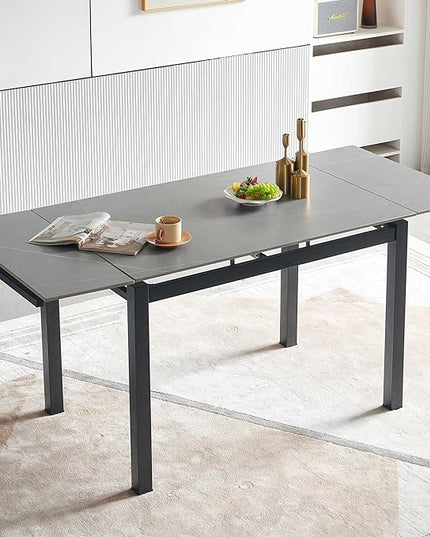 NicBex 43.31Inch Rectangular Expandable Dining Table,Minimalist Kitchen Table with Grey Ceramic Tabletop for 4 to 6,Dining Room Table for Kitchen,Small Space and Living Room,Space-Saving,Grey - LeafyLoom