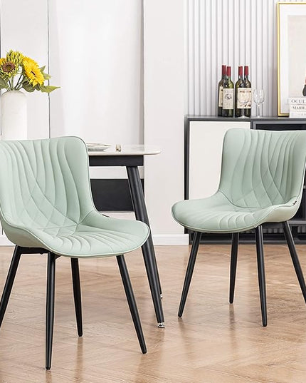 YOUTASTE Sage Green Dining Chairs Set of 2 Upholstered Mid Century Modern Kitchen Dining Room Chairs Armless Faux Leather Accent Chairs Metal Vanity Lounge Chair with Back for Bedrooms, Mint Green - LeafyLoom