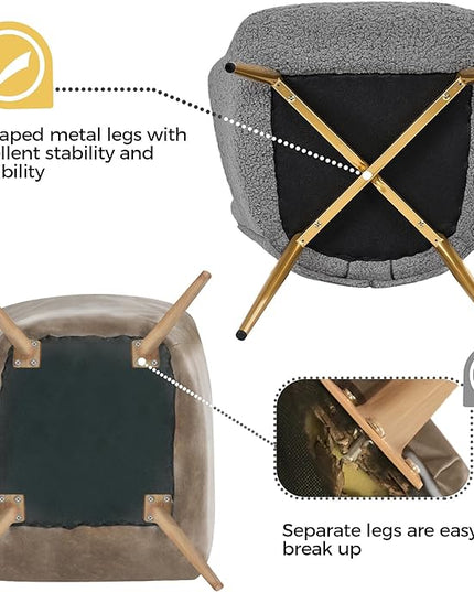 Yaheetech Accent Chair and Ottoman Set, Sherpa Armchair with Golden Metal Legs and High Back, Footstool for Living Room, Lounge, Gray - LeafyLoom