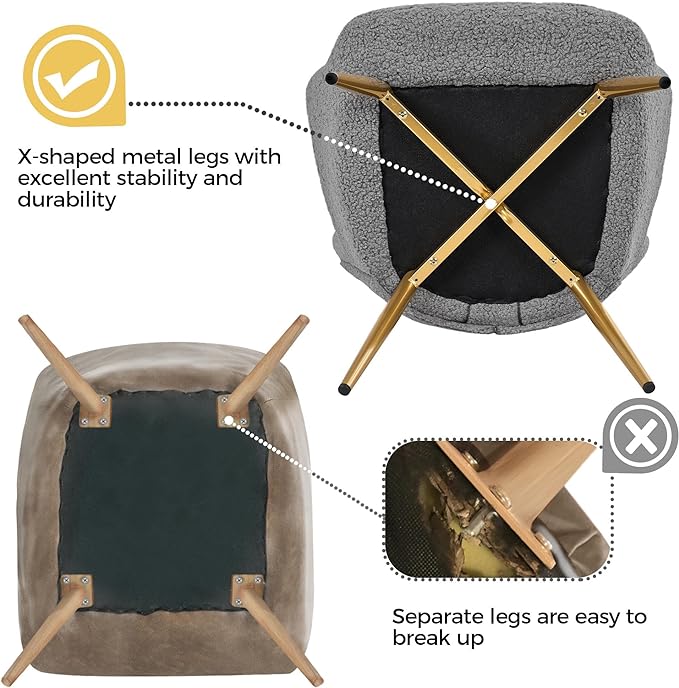 Yaheetech Accent Chair and Ottoman Set, Sherpa Armchair with Golden Metal Legs and High Back, Footstool for Living Room, Lounge, Gray - LeafyLoom