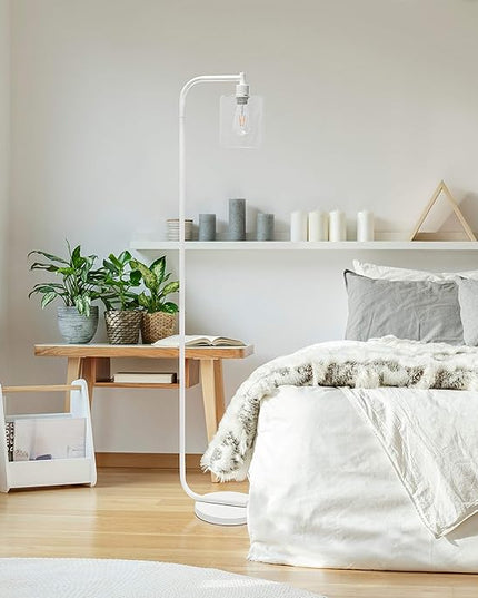 Simple Designs LF1036-WHT Antique Style Industrial Iron Lantern Glass Shade Floor Lamp, White 12 x 10 x 63 - LeafyLoom