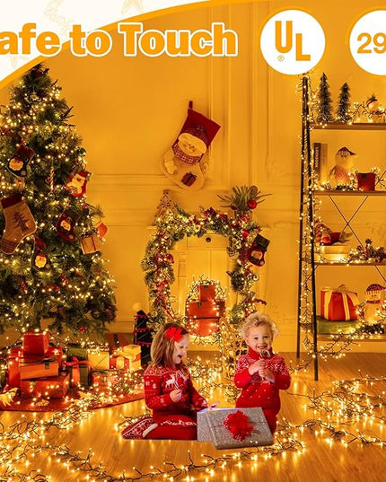Ollny Cluster Lights Christmas 1000LED 49FT, Warm White Christmas Tree Lights 8 Modes Timer Remote, Waterproof String Lights for Outdoor Indoor Outside Garland Xmas Decorations Ollny