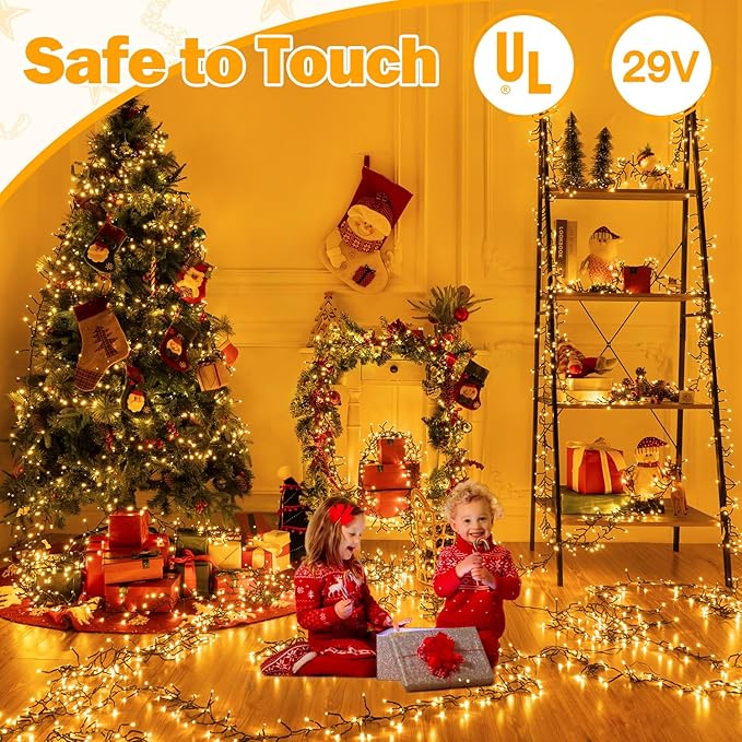 Ollny Cluster Lights Christmas 400LED 20FT, Warm White Christmas Tree Lights 8 Modes Timer Remote, Waterproof Connectable String Lights for Outdoor Indoor Outside Garland Xmas Decorations Ollny
