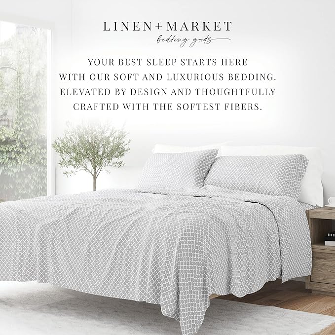 Linen Market 4 Piece Full Bedding Sheet Set (Gray Quatrefoil) - Sleep Better Than Ever with These Ultra-Soft & Cooling Bed Sheets for Your Full Size Bed - Deep Pocket Fits 16" Mattress - LeafyLoom